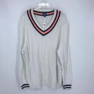 NWT Club Room V-Neck White Sweater XXL Blue Orange